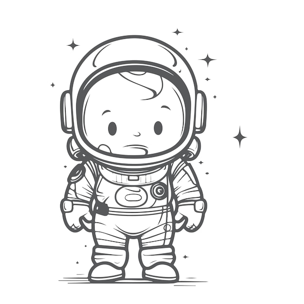 Croquis dessinés à la main dessin au trait unique page de coloriage jour de l'astronaute
