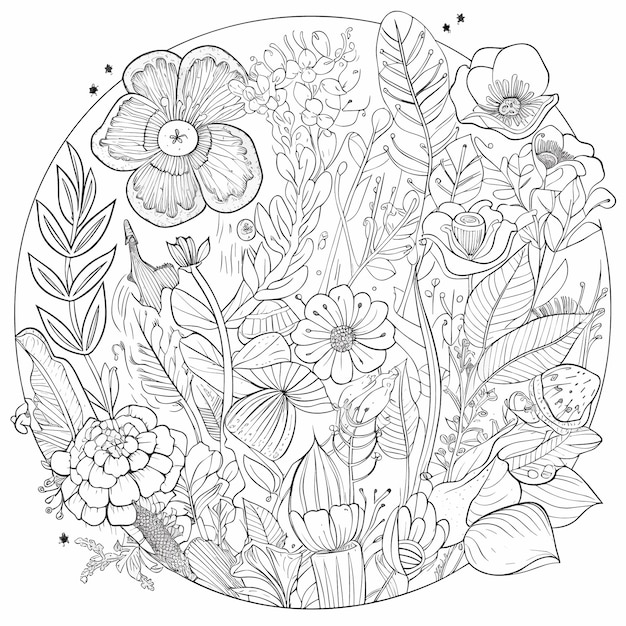 Vecteur croquis dessinés à la main dessin au trait unique page à colorier dessin au trait joyeux jour de la fleur