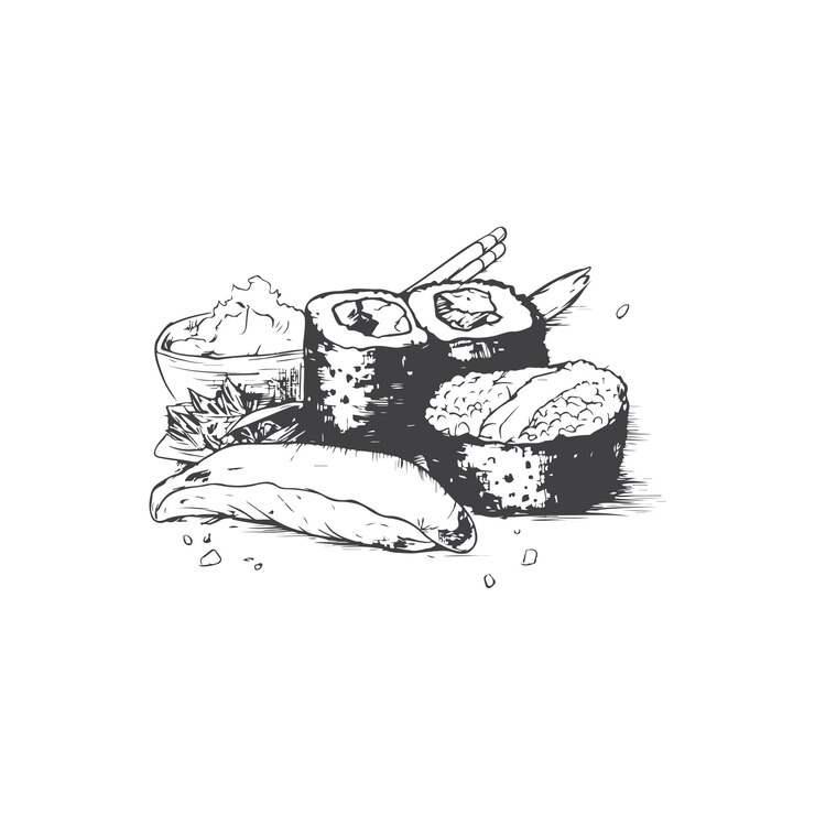 Vecteur croquis dessinés à la main sur une seule ligne d'art alimentaire pour l'affiche et l'arrière-plan du logo