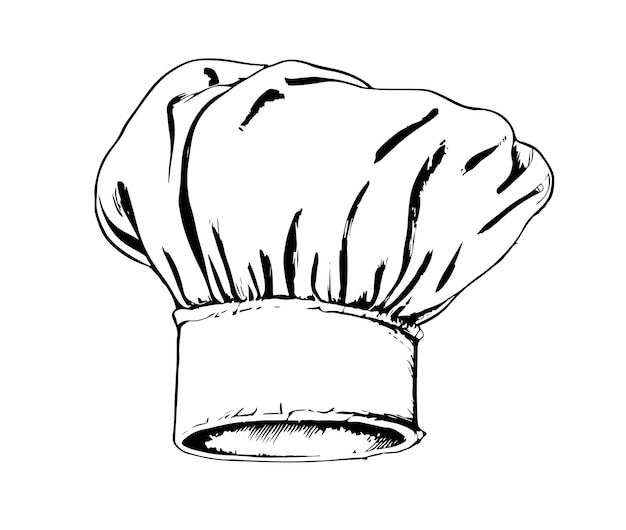 Croquis du logo du chapeau du chef dessiné à la main dans un style doodle. Illustration vectorielle