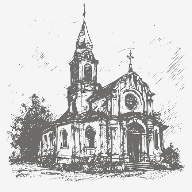 Croquis D'église Croquis D'église Dessiné à La Main