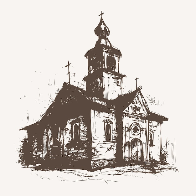 Croquis D'église Croquis D'église Dessiné à La Main