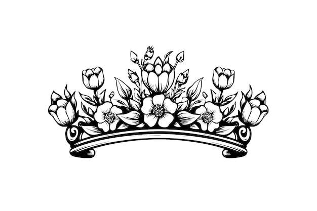 Vecteur croquis à l'encre de couronne de fleurs dessinés à la main illustration vectorielle gravée vintage
