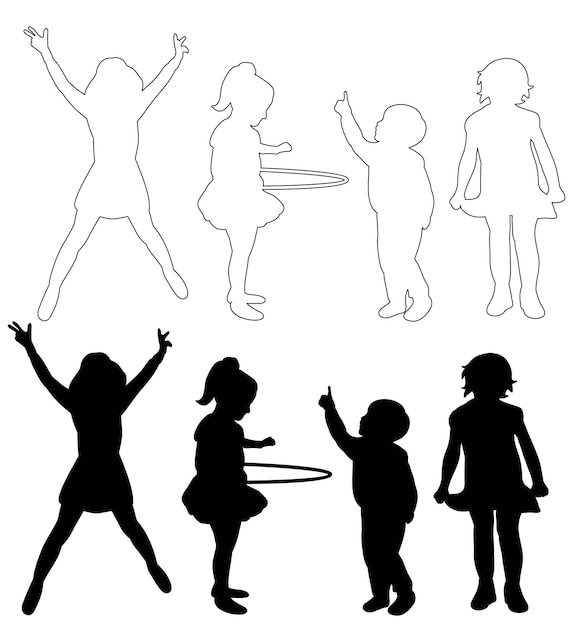 Vecteur croquis d'enfants silhouette d'enfants