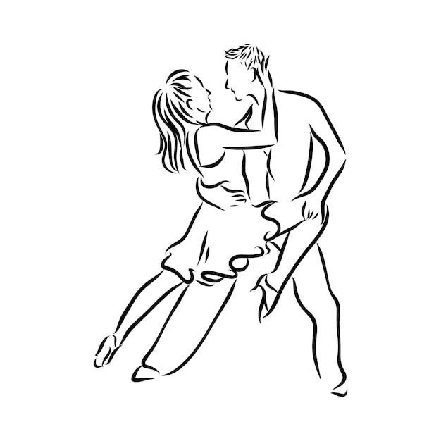Croquis fait à la main de danseurs de tango Illustration vectorielle Inscription de tango