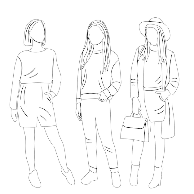 Croquis de femmes sur fond blanc vecteur isolé