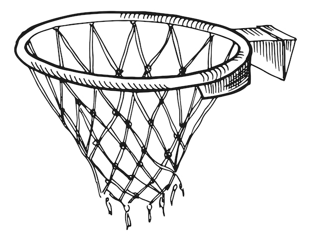 Croquis de filet de basket-ball Symbole de cerceau de jeu Signe de sport isolé sur fond blanc