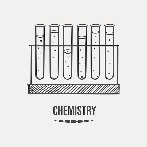 Vecteur croquis d'une fiole dessinée à la main pour les cours de chimie sur un fond clair