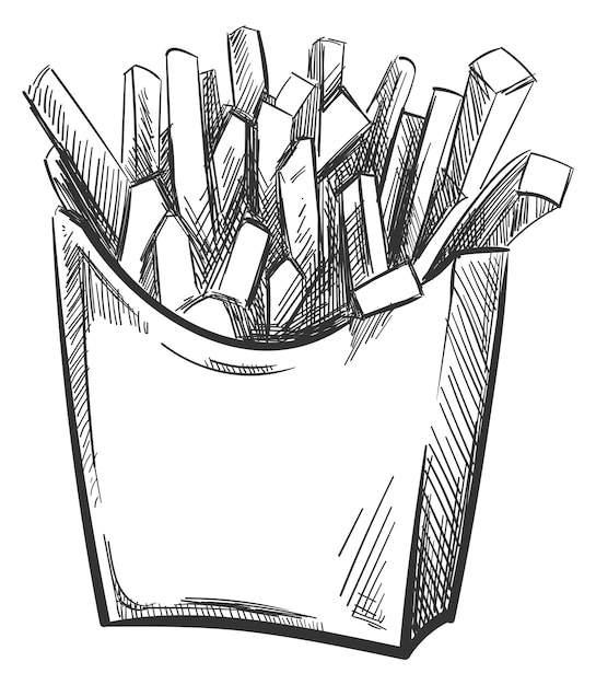Croquis de frites Gravure de restauration rapide savoureuse