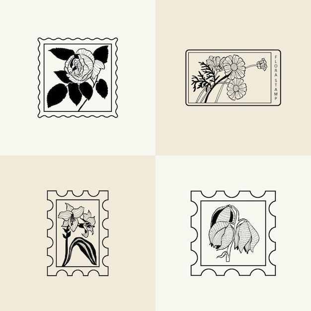 Vecteur croquis graphique de fleur minimaliste dessin icône noire timbre conception de tatouage à la mode