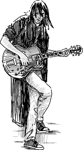 Croquis De Guitariste De Rue