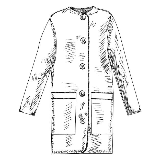 Vecteur croquis isolé de vecteur avec manteau féminin de lignes