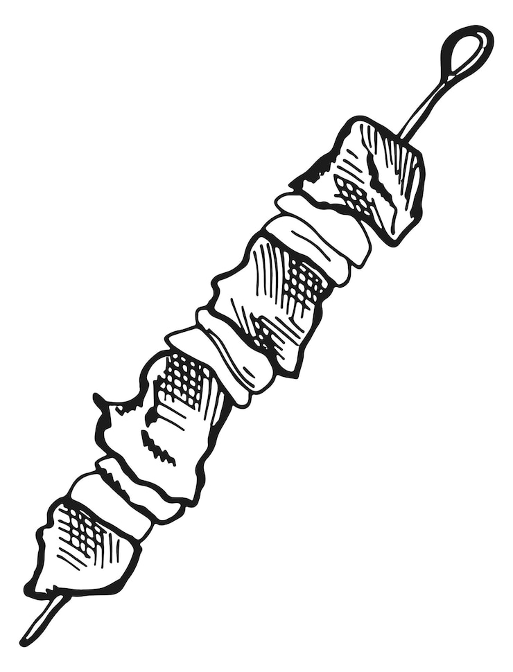 Vecteur croquis de kebab de viande gravure de porc ou de boeuf grillé