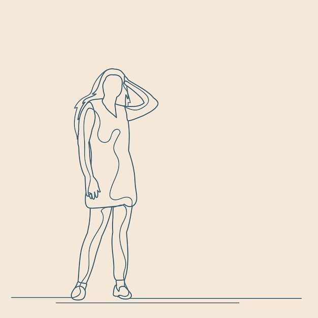 Croquis, à, Lignes, Girl, Femme, Stands