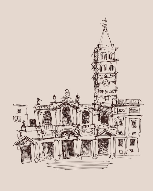 Croquis à main levée dessinant le paysage urbain de Rome Italie pour votre basilique de conception de carte de voyage