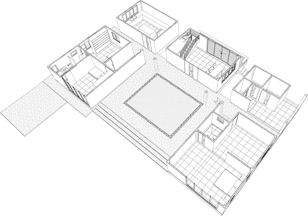 Un croquis d'une maison avec une petite pièce au milieu.