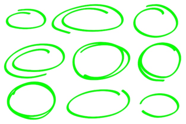 Vecteur croquis marqueur ovales ligne doodle marqueur dessiné à la main surbrillance gribouillage cercles marqueur croquis