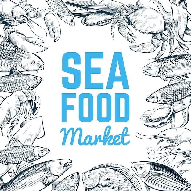 Croquis de modèle de poisson et fruits de mer