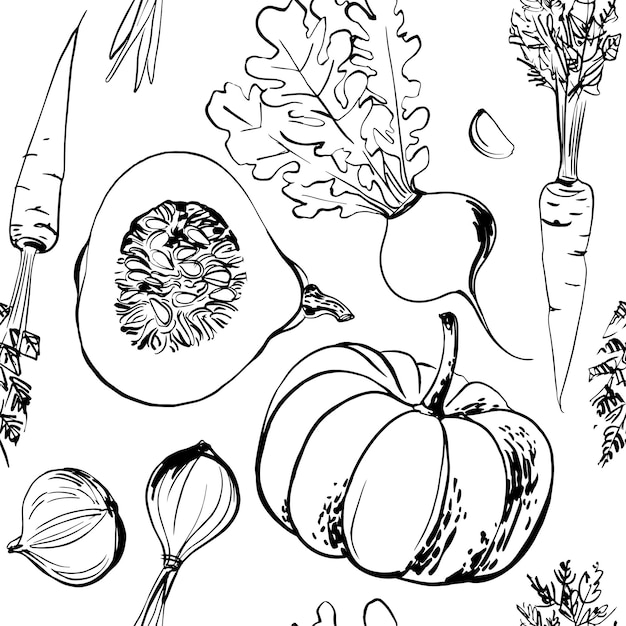 Vecteur croquis de modèle vectoriel de légumes. croquis de couleur de nourriture. brocoli, laitue, artichaut, herbes