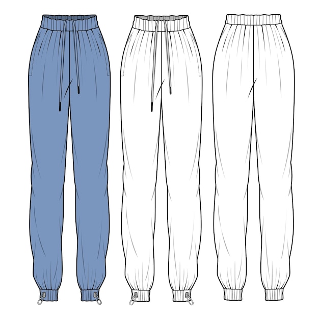 Un croquis de pantalon bleu avec une bande blanche.