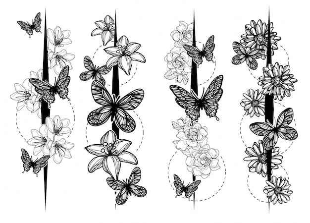 Croquis papillon art tatouage noir et blanc