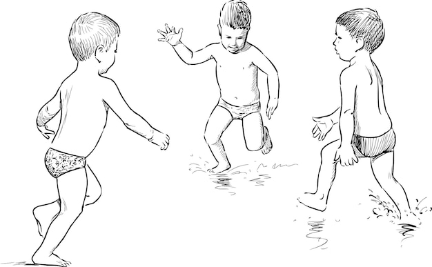 Croquis Des Petits Garçons Sur La Plage