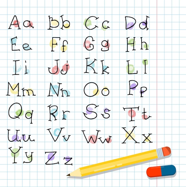 Croquis De Polices Manuscrites Vectorielles Avec L'alphabet Anglais Isolé Grandes Et Petites Lettres De Griffonnage A N...