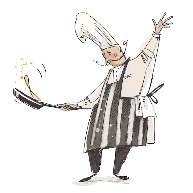 Vecteur croquis de professions d'un boulanger faisant des crêpes dessinées à la main