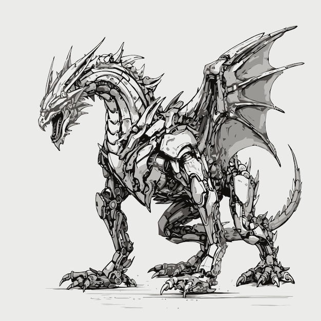 Vecteur croquis de robot dragon combattant