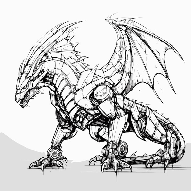 Vecteur croquis de robot dragon combattant