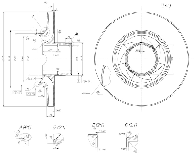 Croquis De Roue Avec Lignes Et Pales