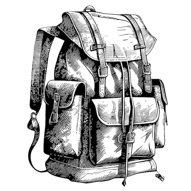 Vecteur croquis de sac à dos vintage dessiné à la main dans un voyage d'illustration de style doodle