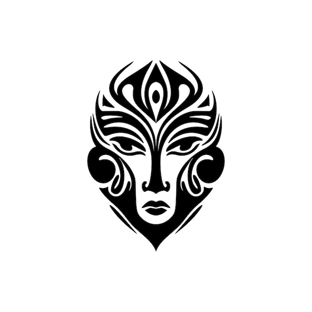 Vecteur croquis de tatouage vectoriel d'un masque de dieu polynésien noir et blanc