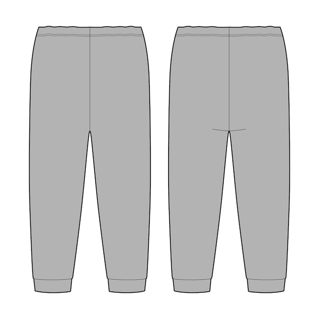 Croquis Technique De Pantalons De Pyjama Gris Pour Enfants Modèle De Conception De Pantalons à La Maison Pour Enfants Vue Avant Et Arrière Illustration Vectorielle De Mode Cao