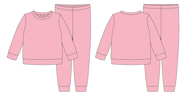 Croquis technique de pyjama de vêtements Couleur rose pêche Sweat-shirt et pantalon en coton pour enfant