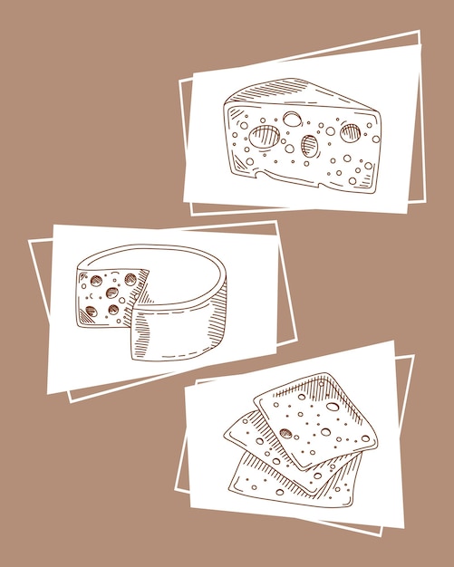 Croquis De Trois Délicieux Fromages