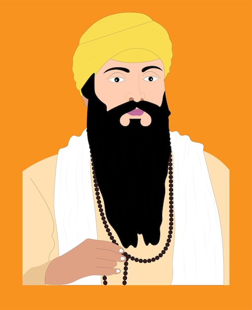 Croquis vectoriel de Shri Guru Ram Das ji, quatrième des dix gourous du sikhisme.