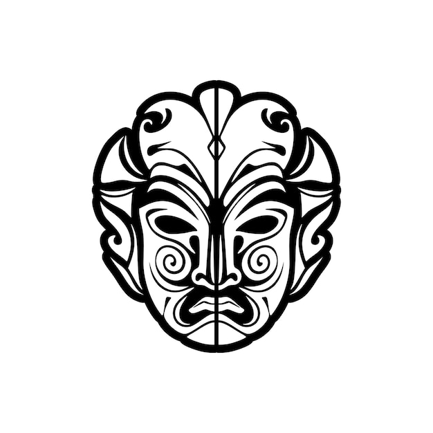 Vecteur croquis vectoriel d'un tatouage de masque de dieu polynésien noir et blanc