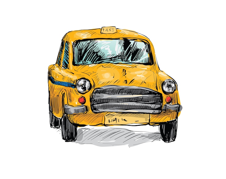 Vecteur croquis de la ville de transport en inde montrent un taxi local isolé