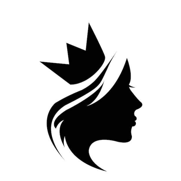 Croquis de visage de fille silhouette de visage de couronne de reine Logo de visage de femme pour les cosmétiques de beauté et le spa