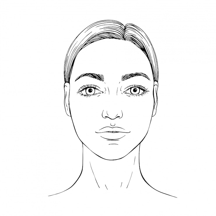 Vecteur croquis de visage de jeune femme. face avant. décrire l'illustration taillée à la main