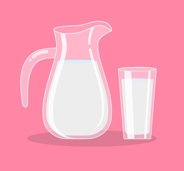 Une Cruche De Lait Et Un Verre De Lait, Des Objets Isolés. Illustration.