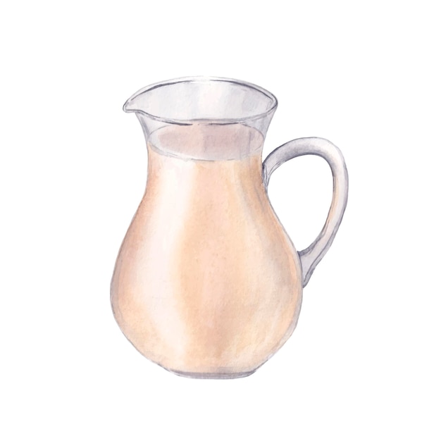 Vecteur cruche en verre aquarelle avec du lait