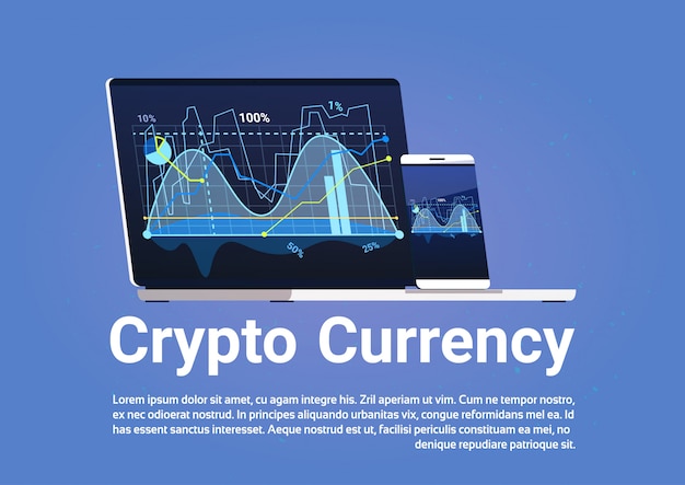 Crypto Currency Concept Bitcoin Graphes D'argent Numérique Sur Ordinateur Portable Bannière Web