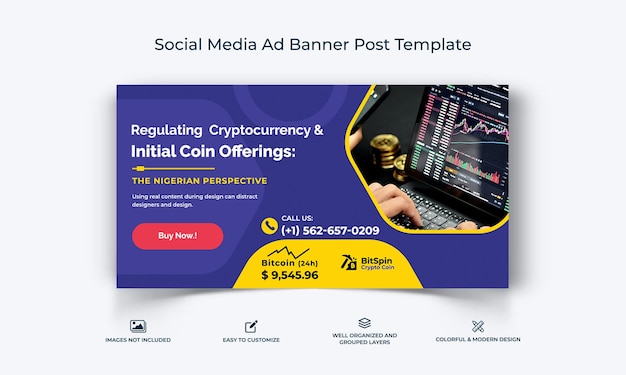 Crypto Currency Médias Sociaux Facebook Ad Banner Post Template Vecteur Premium