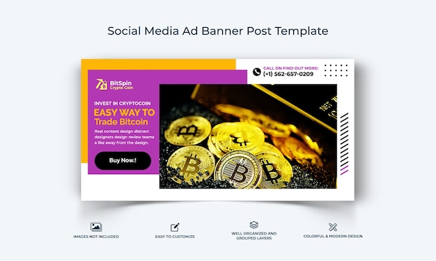 Vecteur crypto currency médias sociaux facebook ad banner post template vecteur premium