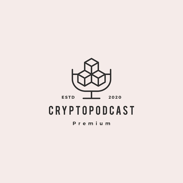 Crypto Podcast Logo Icône Vintage Rétro Hipster Pour Canal De Tutoriel De Revue De Blog Vidéo Vidéo De Blockchain Cryptocurrency