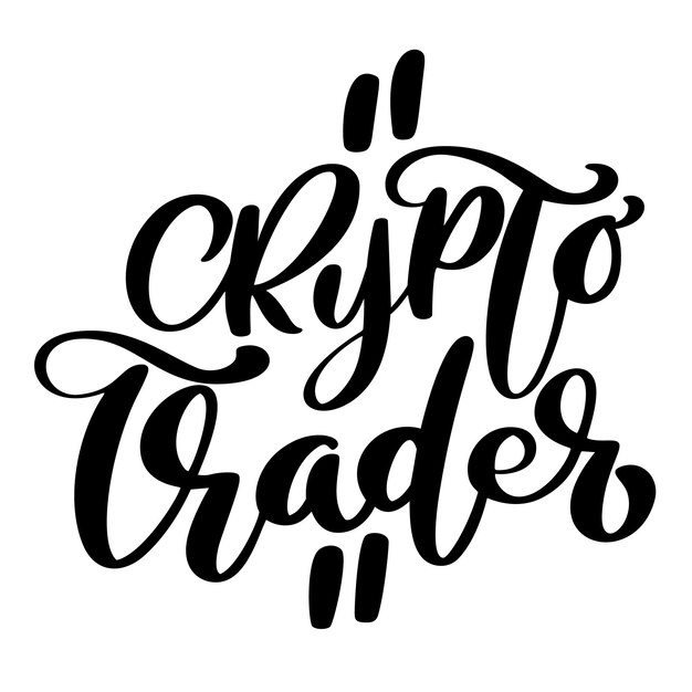 Crypto trader Texte de calligraphie manuscrite logo Vector art bitcoin illustration Isolé