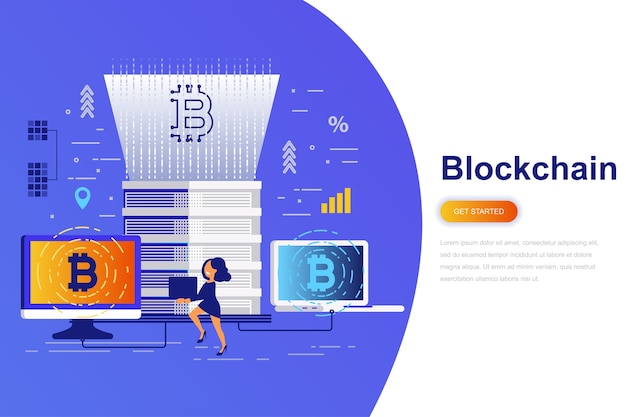 Cryptocurrency et blockchain moderne web concept plat bannière