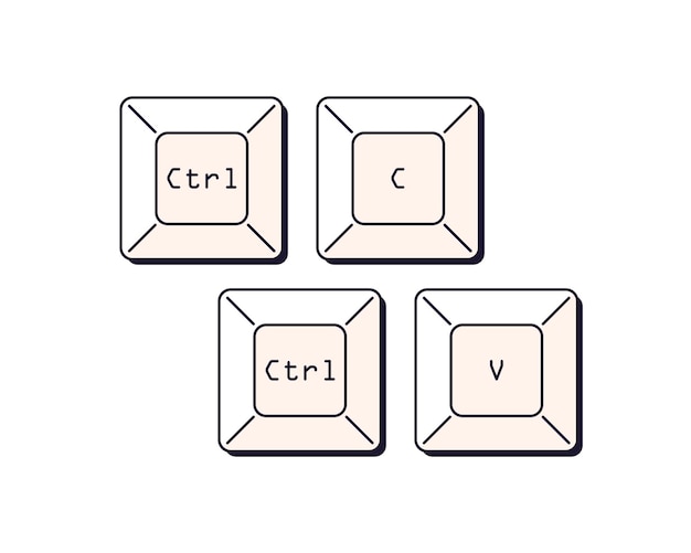 Vecteur ctrl c et v, les boutons du clavier. les touches de contrôle, les commandes de raccourci pour copier-coller. les combinaisons de clavier pour la saisie, l'insertion d'informations, le plagiat. l'illustration vectorielle plate isolée sur fond blanc.